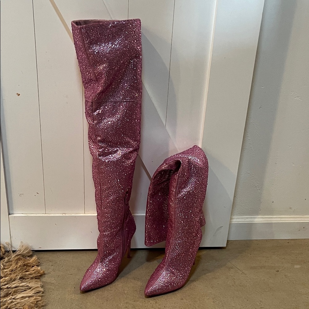 Dazzling Jewel Pink Over-the-Knee Thigh High Boots. Vivianne/VIVI 13S1. Size 7.5